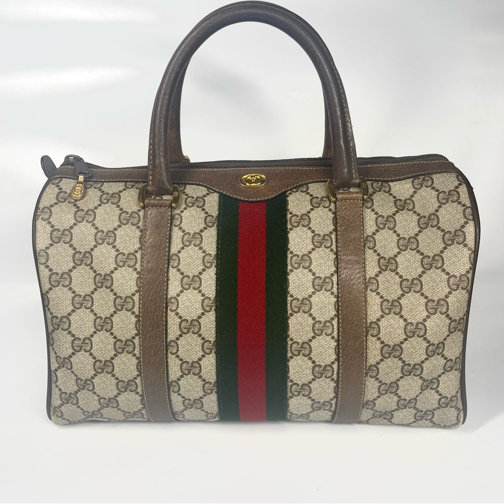 🔴SOLD🔴Gucci Boston Brown color Green & Red Web GG monogram Bag - Picture 15 of 16